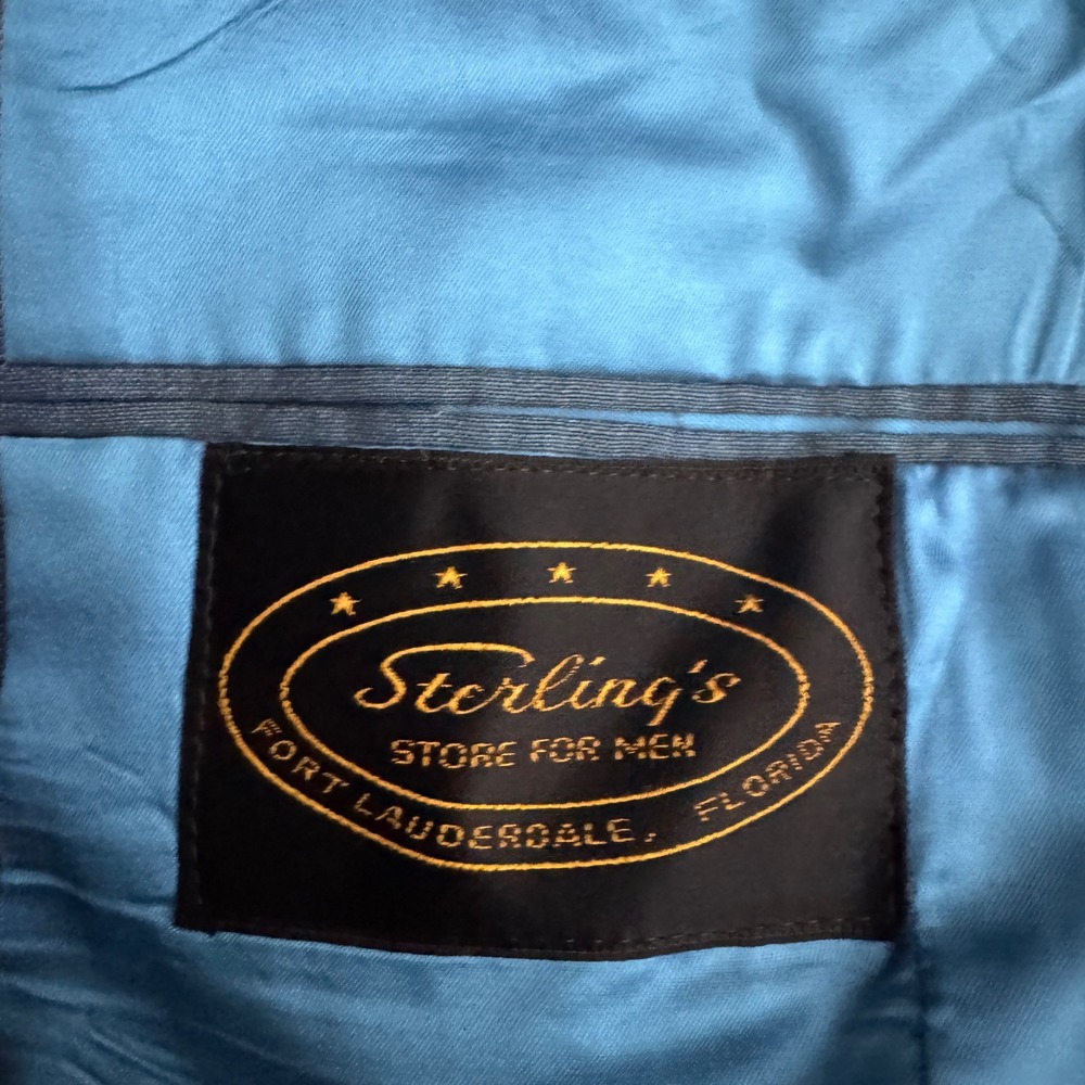 1970s Sterling's Suit Mens 40L 33x29 Blue Textured Vintage 2-Button Formal - Picture 4 of 6
